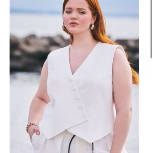 Eloquii Asymmetric Overlap Detail Vest